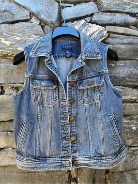 Chaps Blue Denim Sleeveless Vest Jacket